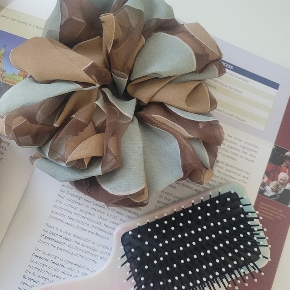 Oversized and small brown,cream and powder blue Organza Scrunchie Hair Accessory - Picture 2 of 5